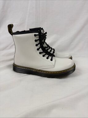 Dr. Martens White Kids Lace-Up Combat Boots with Black Trim New with out box